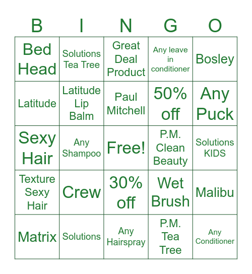 Great Clips Retail Bingo Card