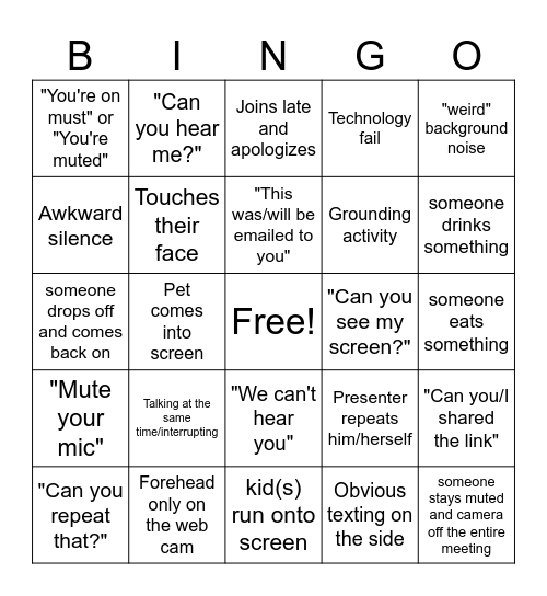 Google Meet Bingo Card