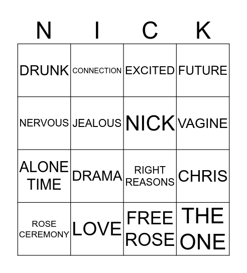 The Bachelor Bingo Card