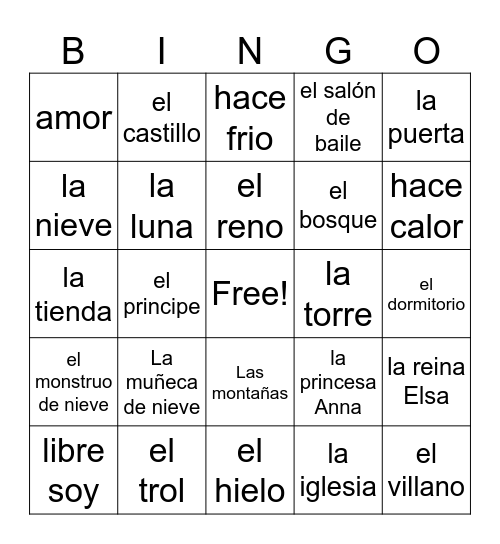 Una Aventura Congelada Bingo Card