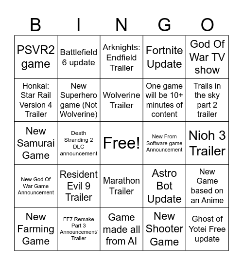 Untitled Bingo Card