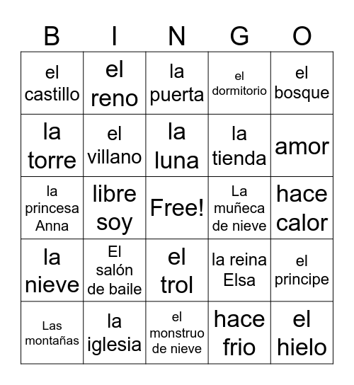 Una Aventura Congelada Bingo Card