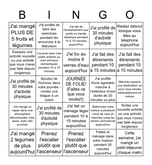 Bingo en mouvement Bingo Card
