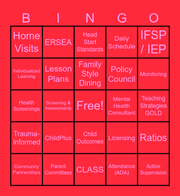 SRCAA HS/EHS Bingo Card