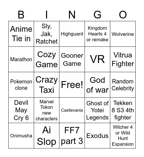 State of Play Feb 2026 Bingo Card