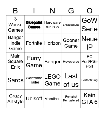 State of Play Bingo Card