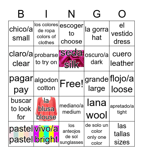 Unit 3 clothing 2 Bingo Card