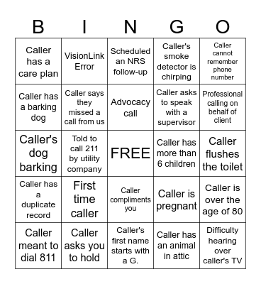 Call Center Bingo Card