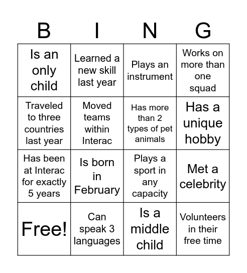 DA&F Team Bingo Card
