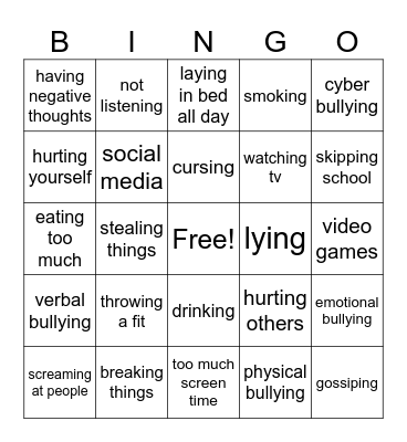 Addictive behaviors Bingo Card