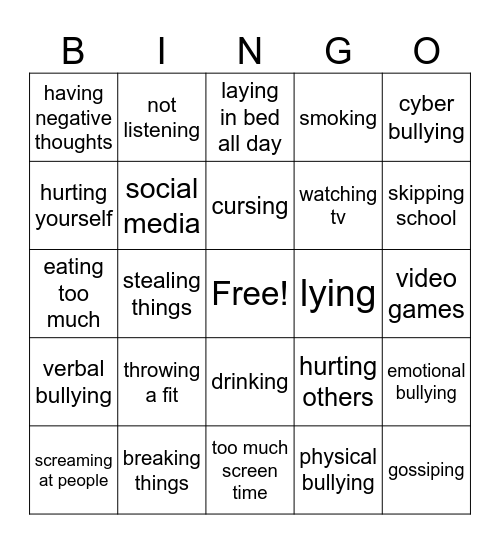 Addictive behaviors Bingo Card