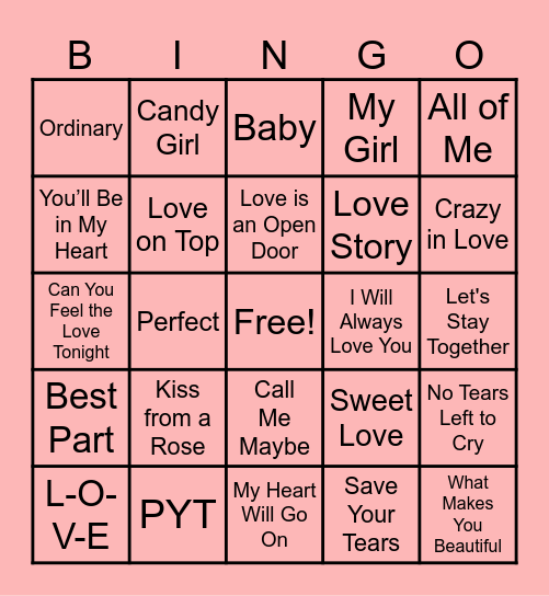 Love is in the Air Bingo Card