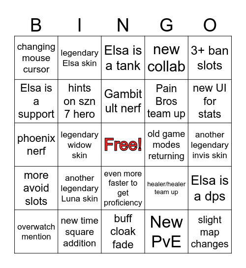 Season 6.5 BINGO Card