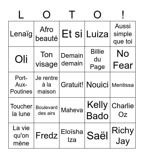 Manie Musicale 2026 Bingo Card