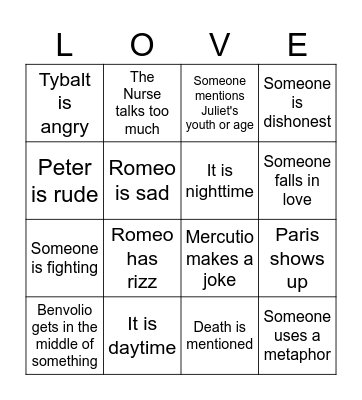 Act 1 Bingo Card