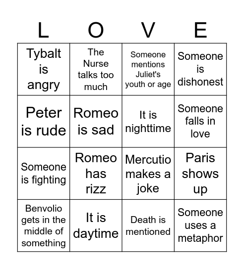 Act 1 Bingo Card