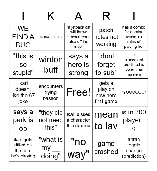 Ikari New SZN Bingo Card
