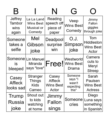 Golden Globes 2017 Bingo!  Bingo Card