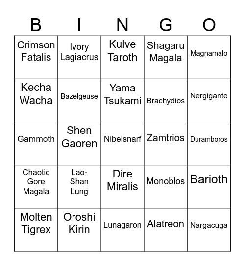 Monster hunter Bingo Card