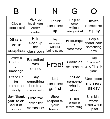 Kindness Bingo Card