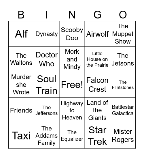 TV Theme Songs game 1 Bingo Card