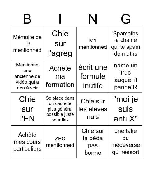 Médé bingo Card