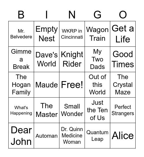 TV Theme Songs game 2 Bingo Card