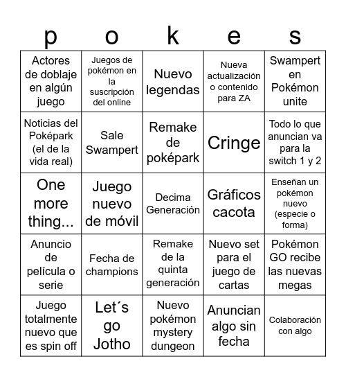 Pokémon Present 2026 Bingo Card