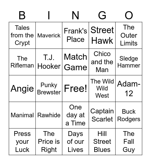 TV Theme game 3 Bingo Card