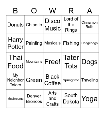 BOWRA BINGO Card