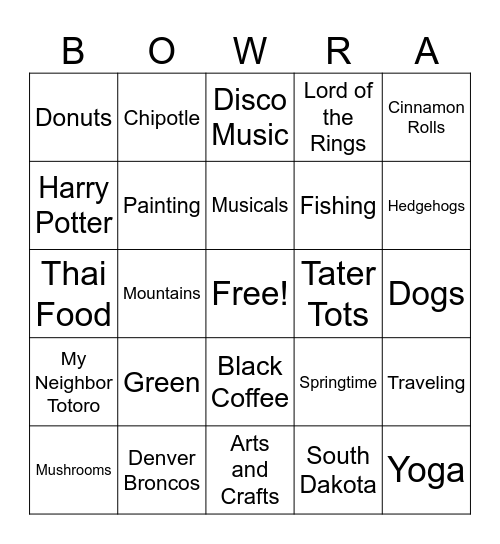 BOWRA BINGO Card