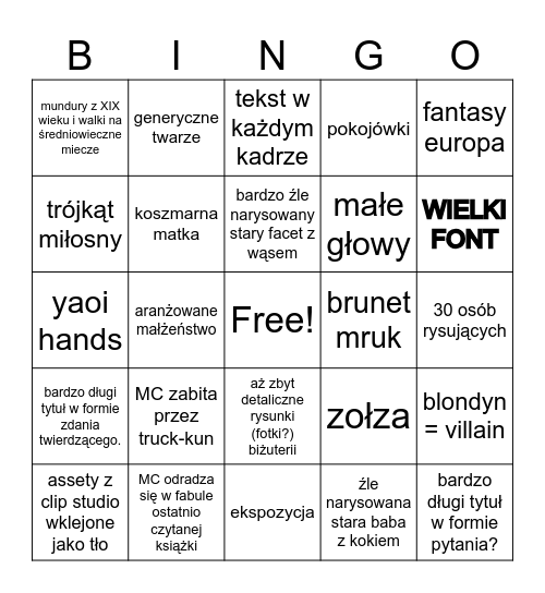 kolejny webtoon z tapasa Bingo Card