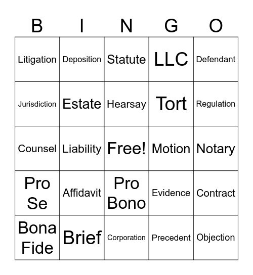 Legal Bingo Card