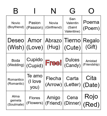 LatinX Valentine's Bingo Card