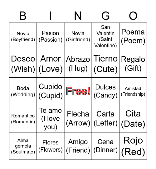 LatinX Valentine's Bingo Card