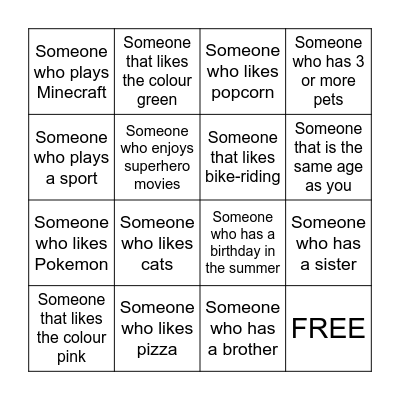 Conversation Bingo Card