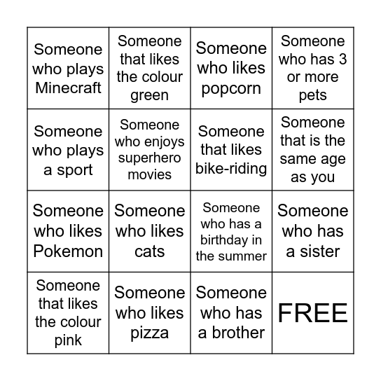 Conversation Bingo Card