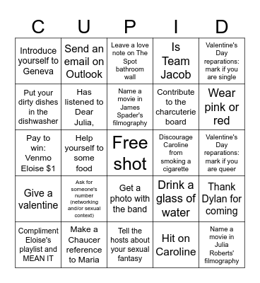 Dear Julia, Romantic Love Shot Voucher Bingo Card