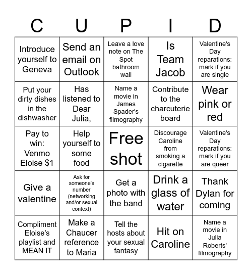 Dear Julia, Romantic Love Shot Voucher Bingo Card