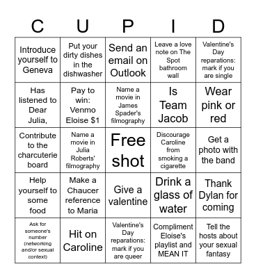Dear Julia, Romantic Love Shot Voucher Bingo Card