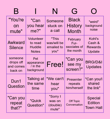 Google Meet Bingo Card