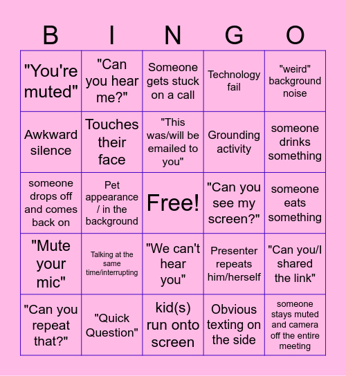 Google Meet Bingo Card
