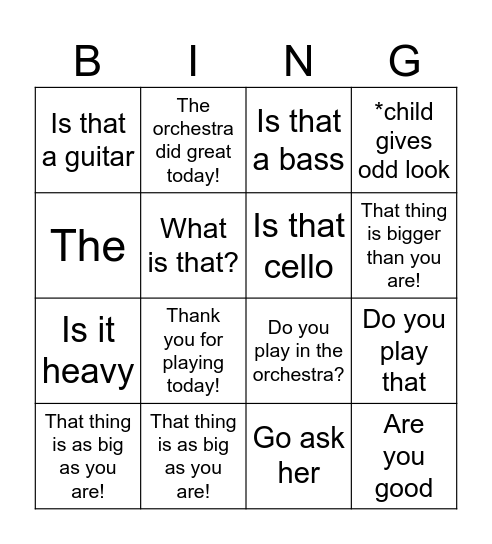 Cello happenings Bingo Card