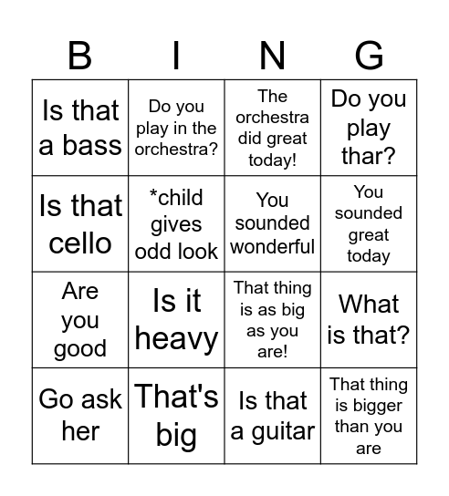 Cello happenings Bingo Card