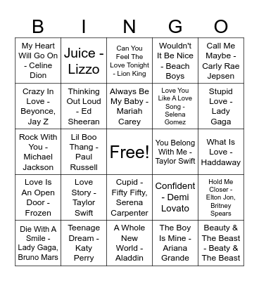 Valentine's Day Bingo Card