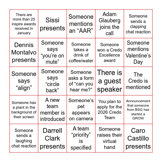 BSG BINGO! Bingo Card