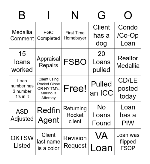 Untitled Bingo Card