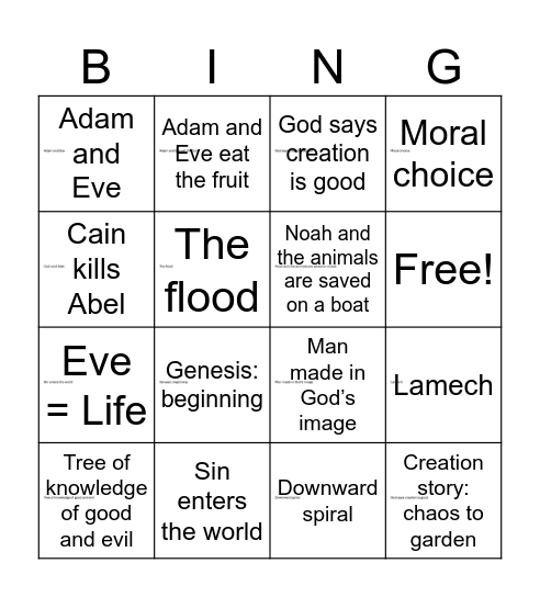 Genesis 1-8 Bingo Card