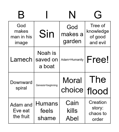 Genesis 1-8 Bingo Card