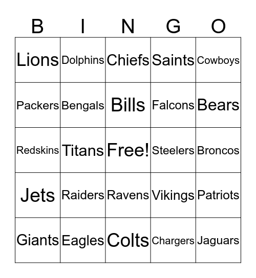 Football Bingo Card